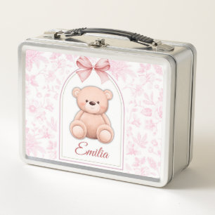 Emilia   Custom Pink Teddy Bear Nursery Design  Metal Lunch Box