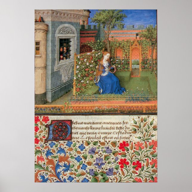 Emilia in the Rosegarden mediaeval illumination Poster (Front)