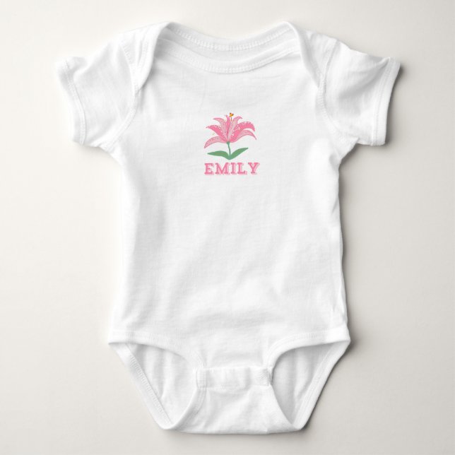 Emily baby girl pink lily flower bodysuit (Front)
