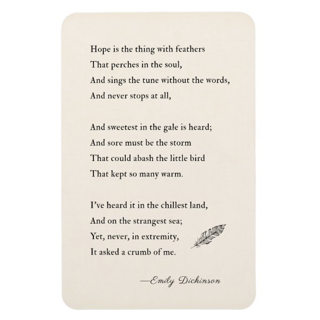 Emily Dickinson Poem Magnet, hope, feathers Magnet (Vertical)