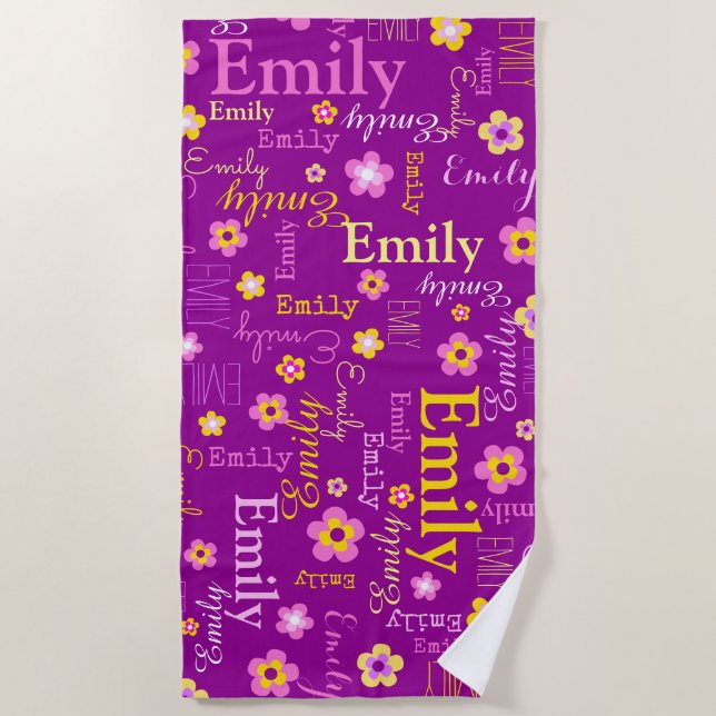 Emily flowers name beach towel (Front)
