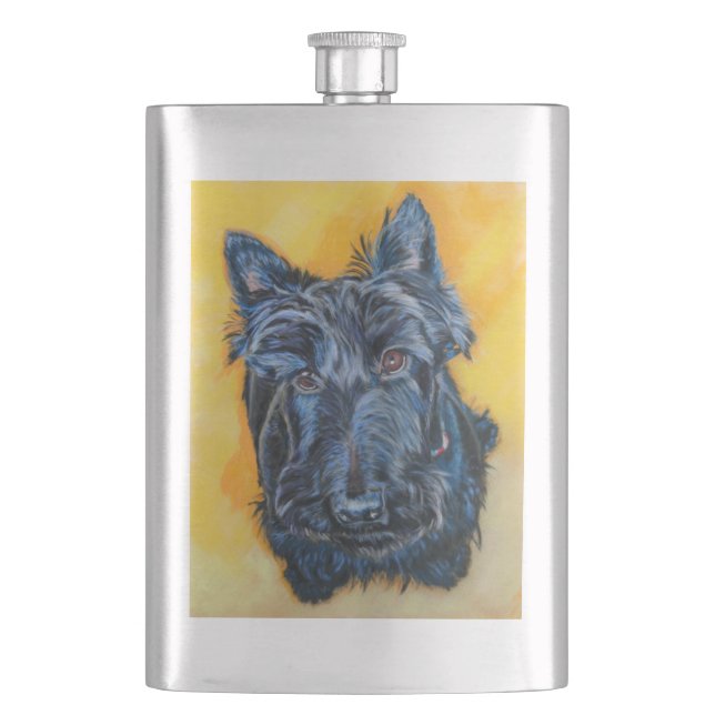 'Emily in Blue' Scottie art Hip Flask (Front)