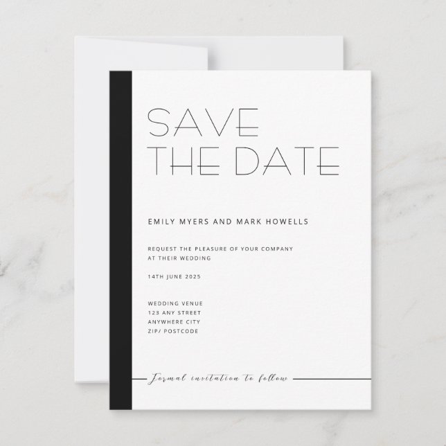 EMILY Modern Minimalist Monochrome Save The Date (Front)