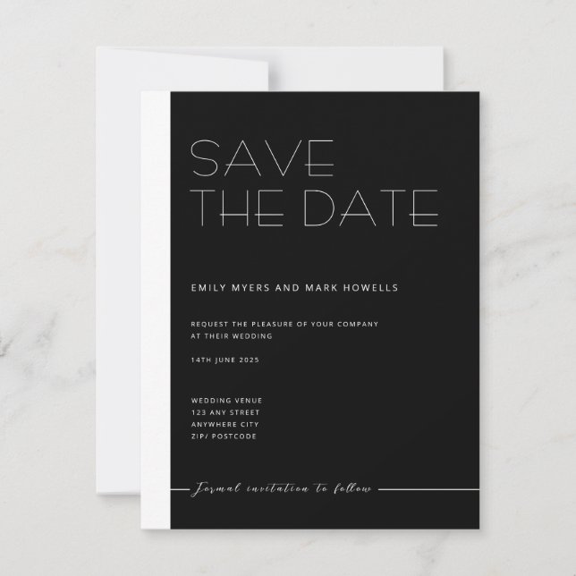 EMILY Modern Minimalist Monochrome Save The Date (Front)