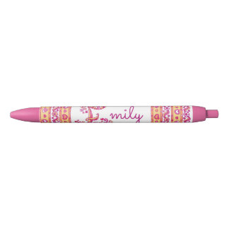 Emily name beginning with E girls coral orange Black Ink Pen