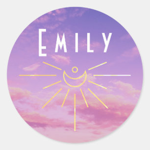 Emily Name Custom Stickers Round Sun Boho Hippie