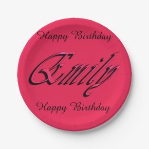 Emily, Name, Logo, Pink Birthday Party Plate