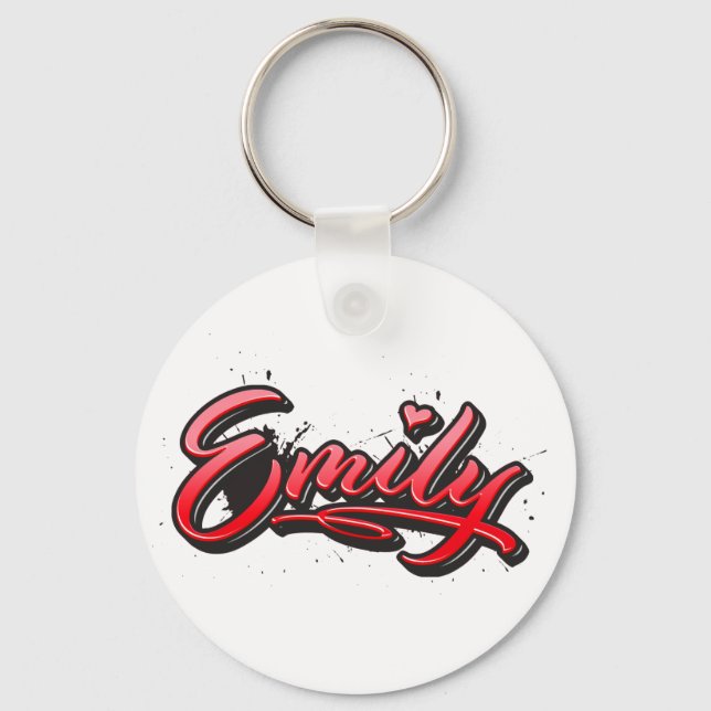 Emily red Heart Graffiti Key Ring (Front)