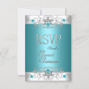 Emily RSVP Sweet Sixteen 16 Party Teal Blue Card