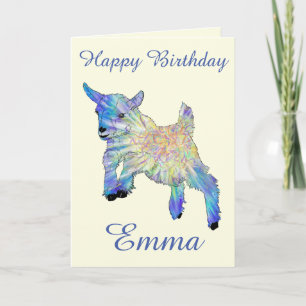 Emma Add Name Colourful Cute Baby Goat Animal Art Card