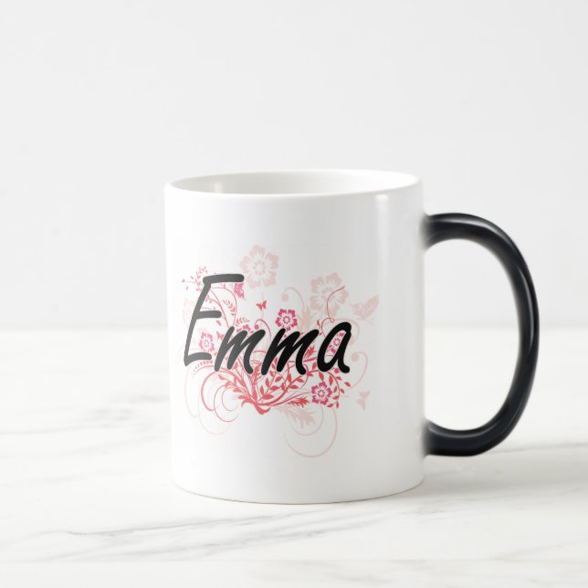 Emma Artistic Name Design with Flowers Magic Mug (Right)