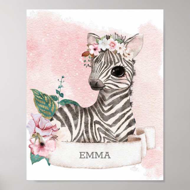 **  EMMA Baby Zebra Nursery Girl Jungle Name Poster (Front)