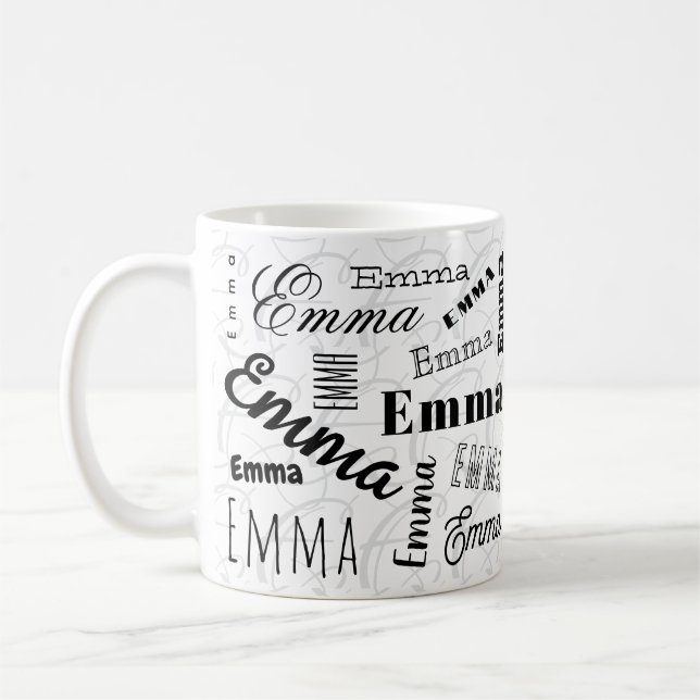 Emma Custom Name  Black White Coffee Mug (Left)