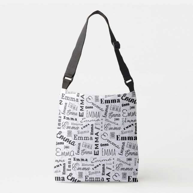 Emma Custom Name  Black White  Crossbody Bag (Front)
