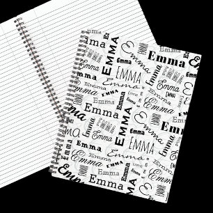 Emma Custom Name Black White Notebook