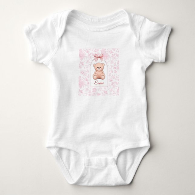 Emma | Custom Pink Teddy Bear Nursery Design  Baby Bodysuit (Front)