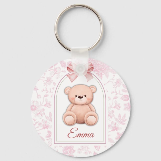 Emma | Custom Pink Teddy Bear Nursery Design  Key Ring (Front)