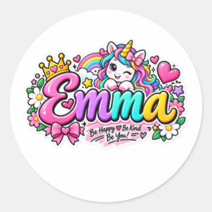 Emma Cute Unicorn Personalised Name Sticker