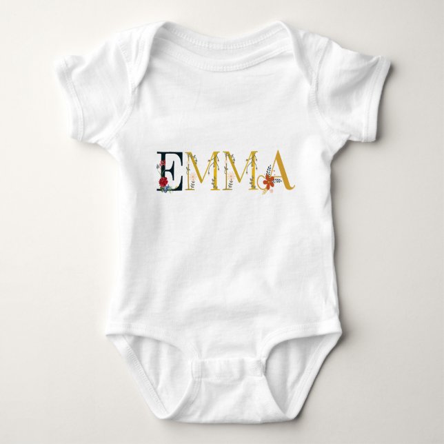EMMA First Name Elegant Embroidered Baby Bodysuit (Front)