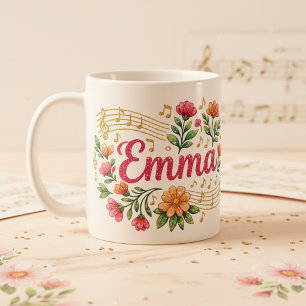 Emma Floral Music Lover Glitter Mug