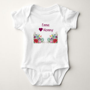 Emma Hearts Loves Mummy Twins Twin Sisters Flowers Baby Bodysuit