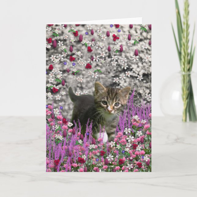 Emma in Flowers I – Little Grey Kitten Card (Front)