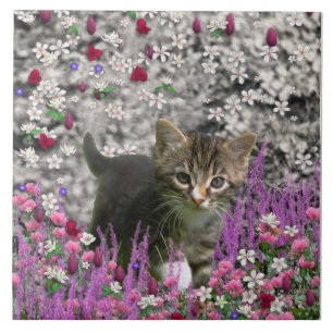 Emma in Flowers I – Little Grey Kitty Cat Tile