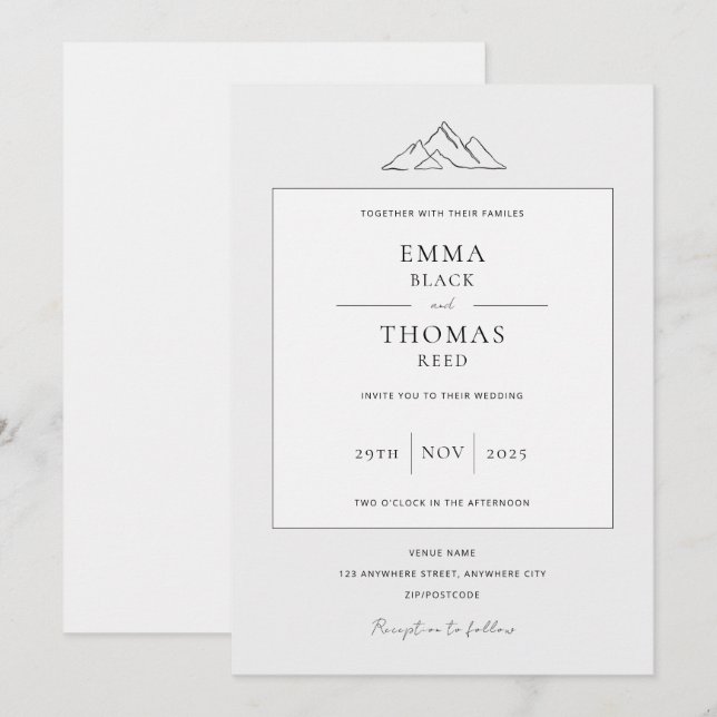 EMMA Mountain Minimalist Dove Gray Invitation (Front/Back)