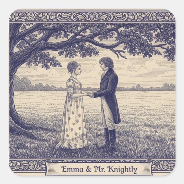 Emma & Mr. Knightley Square Sticker (Front)
