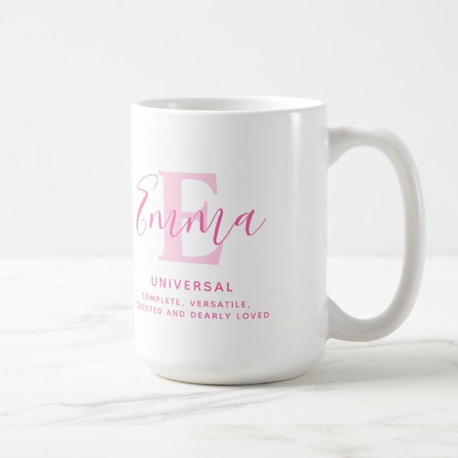Emma name meaning and monogram pink text coffee mug (Right)