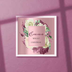 Emma Name Meaning Royal Roses Mint Pink Poster