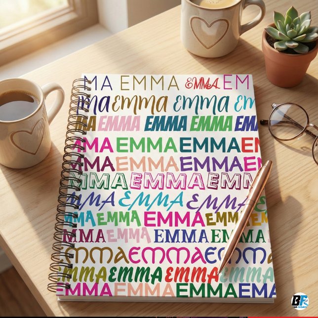 Emma Personalised Name Colourful Typography Patter Notebook (Creator Uploaded)