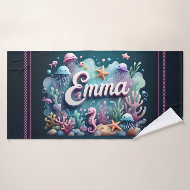 Emma Personalised Ocean Jellyfish Underwater Bath Towel (Bath Towel)