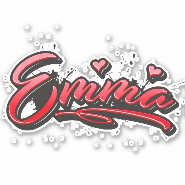 Emma red Heart Graffiti Sticker (Front)