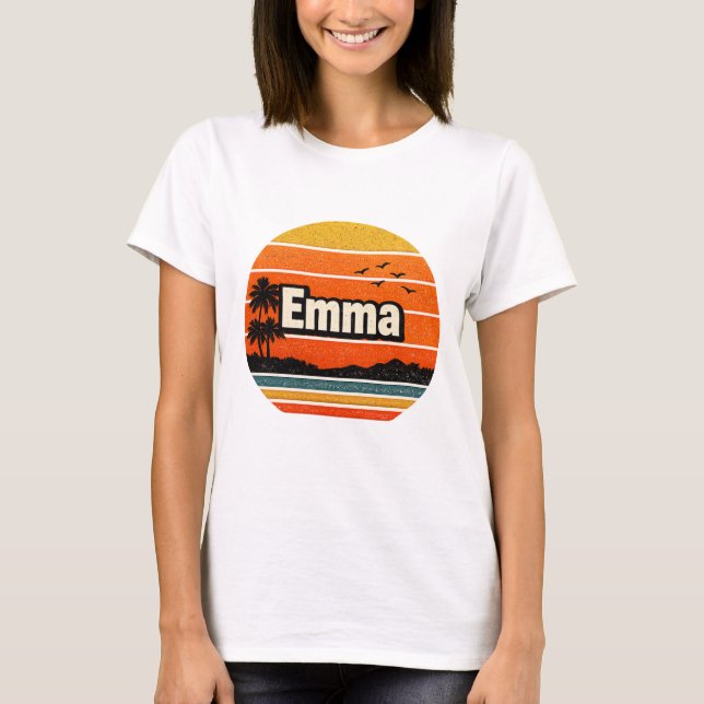 Emma Retro Sunset Personalized Name T-Shirt (Front)