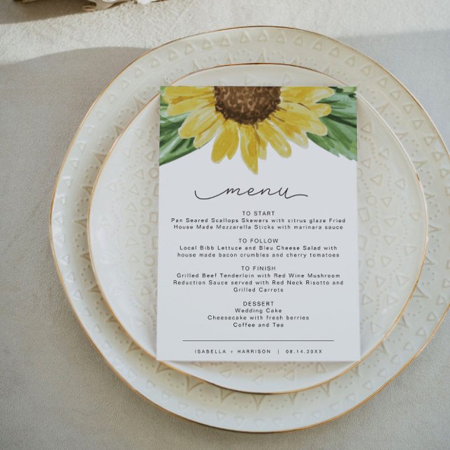 EMMA Rustic Watercolor Sunflower Country Menu Card (Creator Uploaded)