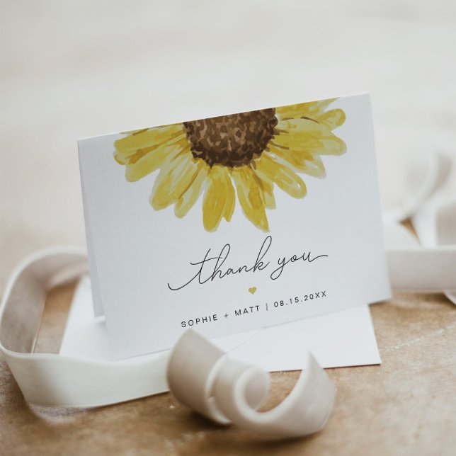 EMMA Rustic Watercolor Sunflower Thank You Card (Creator Uploaded)