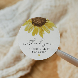 EMMA Rustic Watercolor Sunflower Thank You Favour Classic Round Sticker