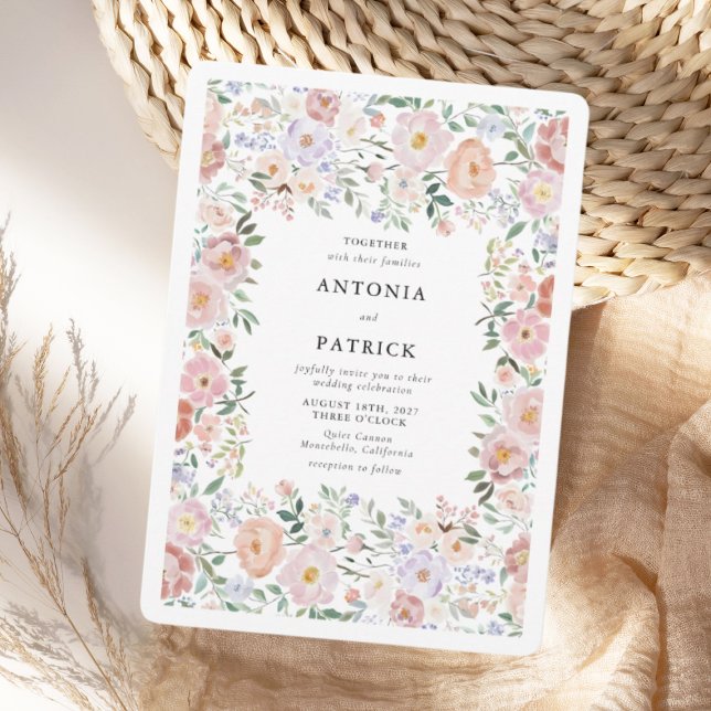 EMMA Watercolor Pink Floral Wedding  Invitation (Creator Uploaded)