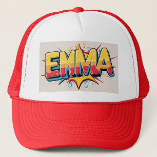 Emma with an explosion trucker hat