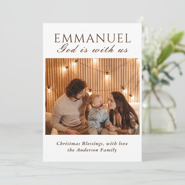 EMMANUEL God is with us Bible Photo Christmas Holiday Card (Standing Front)
