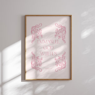 Emmanuel God With Us Pink Christian Christmas  Poster