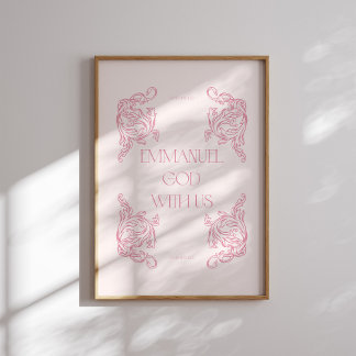 Emmanuel God With Us Pink Christian Christmas Poster