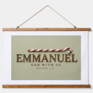 EMMANUEL   Matthew 1:23 Christmas   Soft Sage Hanging Tapestry