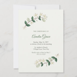 Emmenopterys White Flower Christening Invitation