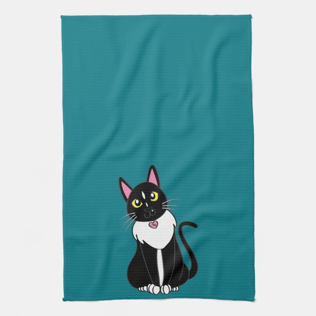 Emmy The Tuxedo Cat Tea Towel (Vertical)
