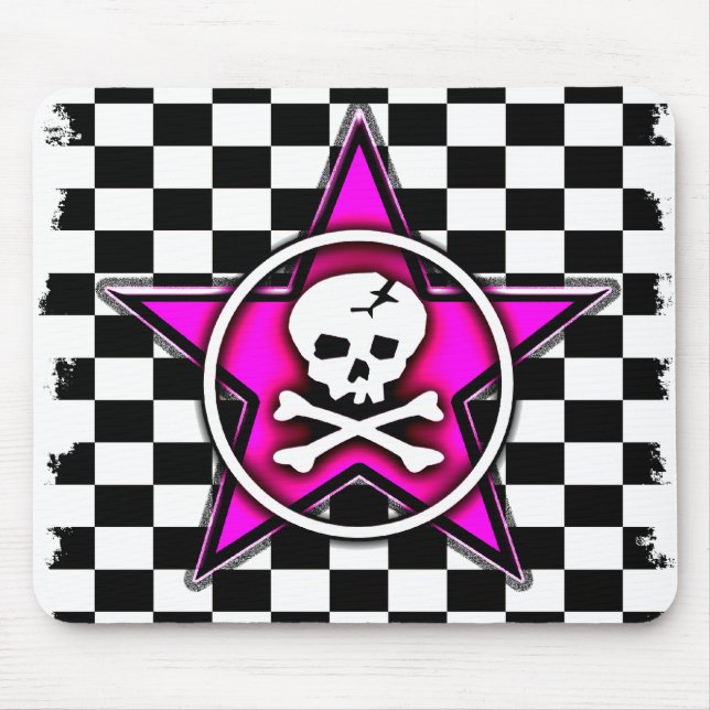 Emo Chequerboard Star & Skull Mouse Pad (Front)