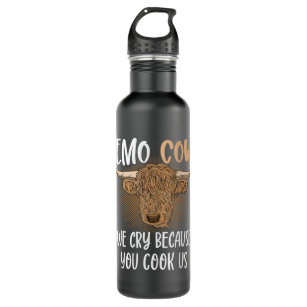 Emo Cow We Cry Because You Cook Us Vegan Highland  710 Ml Water Bottle