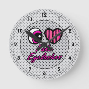 Emo Eye Heart I Love Fake Eyelashes Round Clock