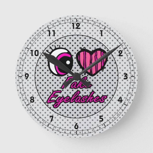 Emo Eye Heart I Love Fake Eyelashes Round Clock (Front)